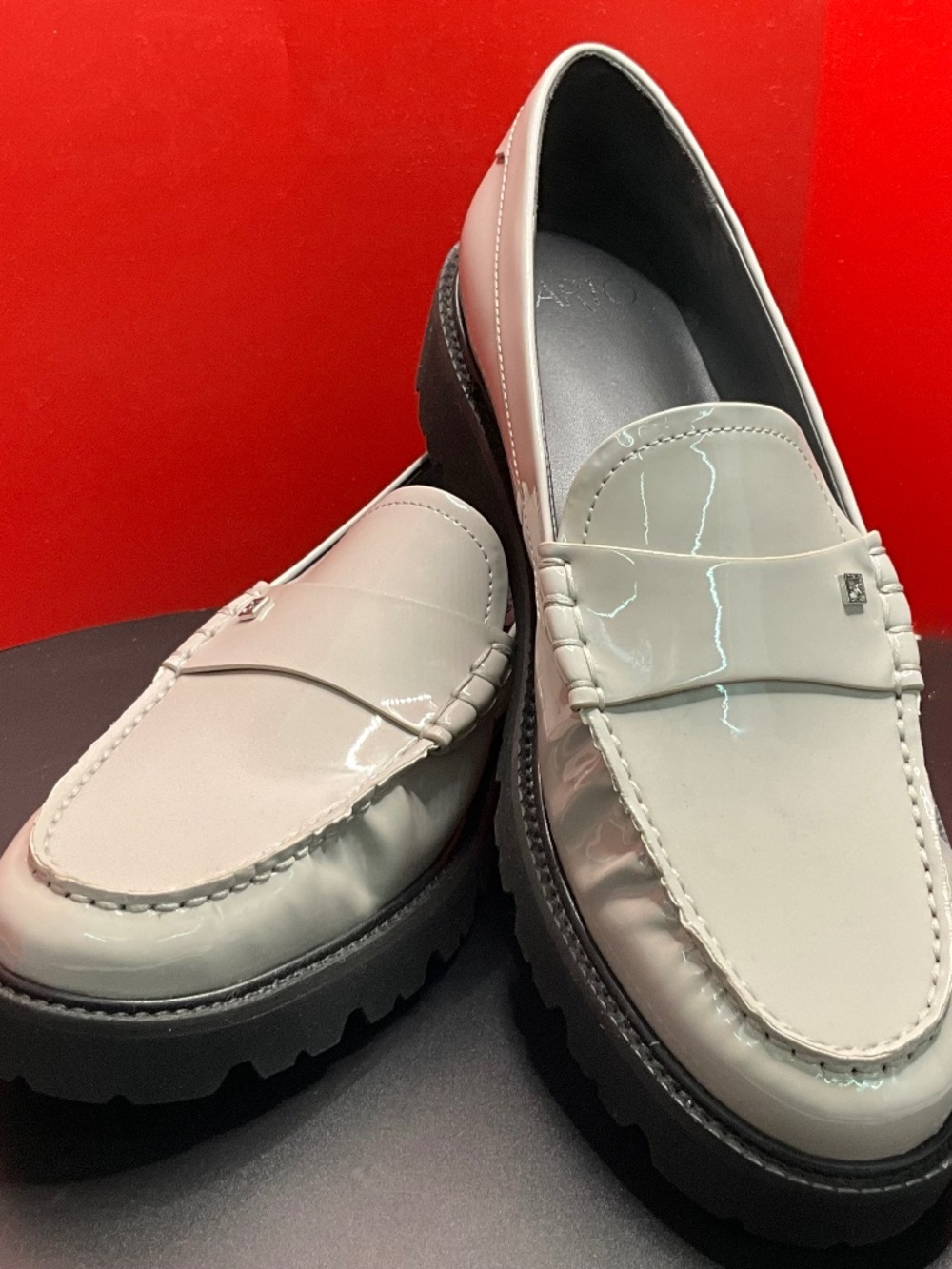 Sarto by Franco Sarto. Patent Style Light Gray Penny Loafers. US W 9.5/M 8. NWOT
